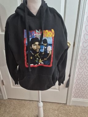 Black Graphic Hooded Sweatshirt with Colorful Print